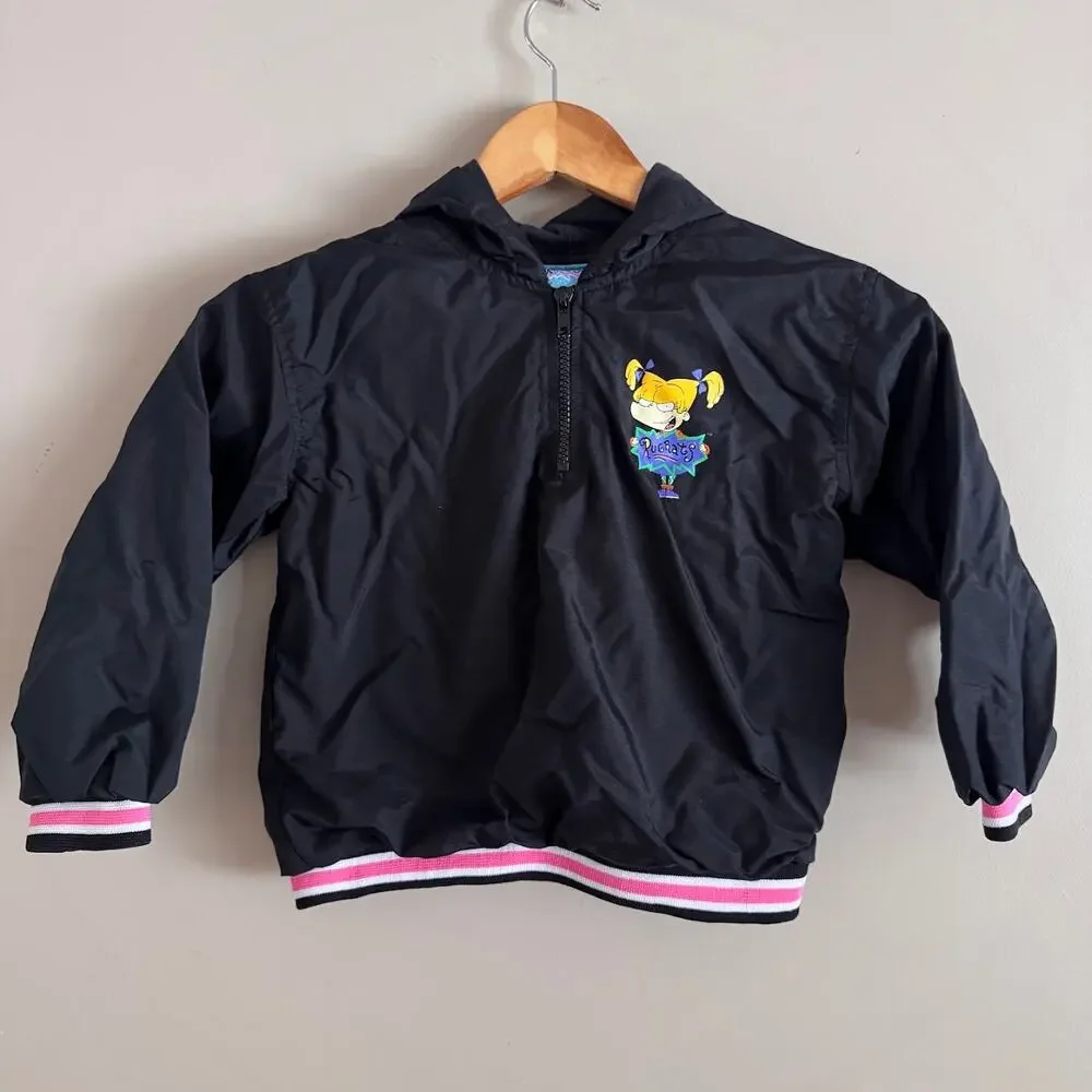 Vintage Nickelodeon Rugrats Black Windbreaker Jacket Kids 6 Tommy Chuckie 90s